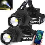 Aikertec Rechargeable LED Headlamp 100000 Lumen Super Bright Head Lamp Flashlight with 5 Lighting Modes IPX6 Waterproof Zoomable Headlamp for Camping Hiking Fishing Biking Running (2 Pack)